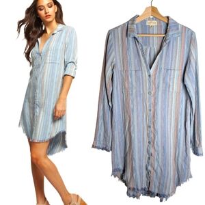 Anthropologie Cloth And Stone Pastel Striped Linen Shirt Dress Size Small